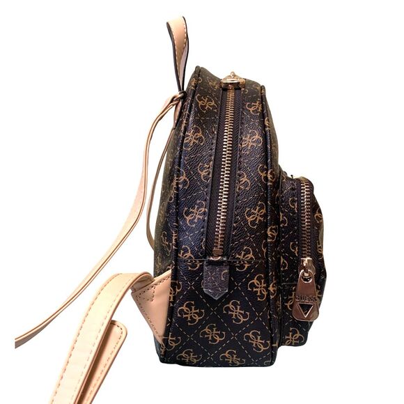 GUESS Mini Backpack Brown Logo Print Faux Leather Monogram Bag - Picture 3 of 13